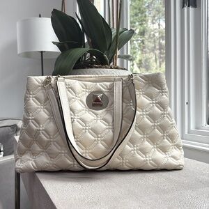 Kate Spade Off White Quilted leather Bag Astor Court Elena Shoulder Bag Large